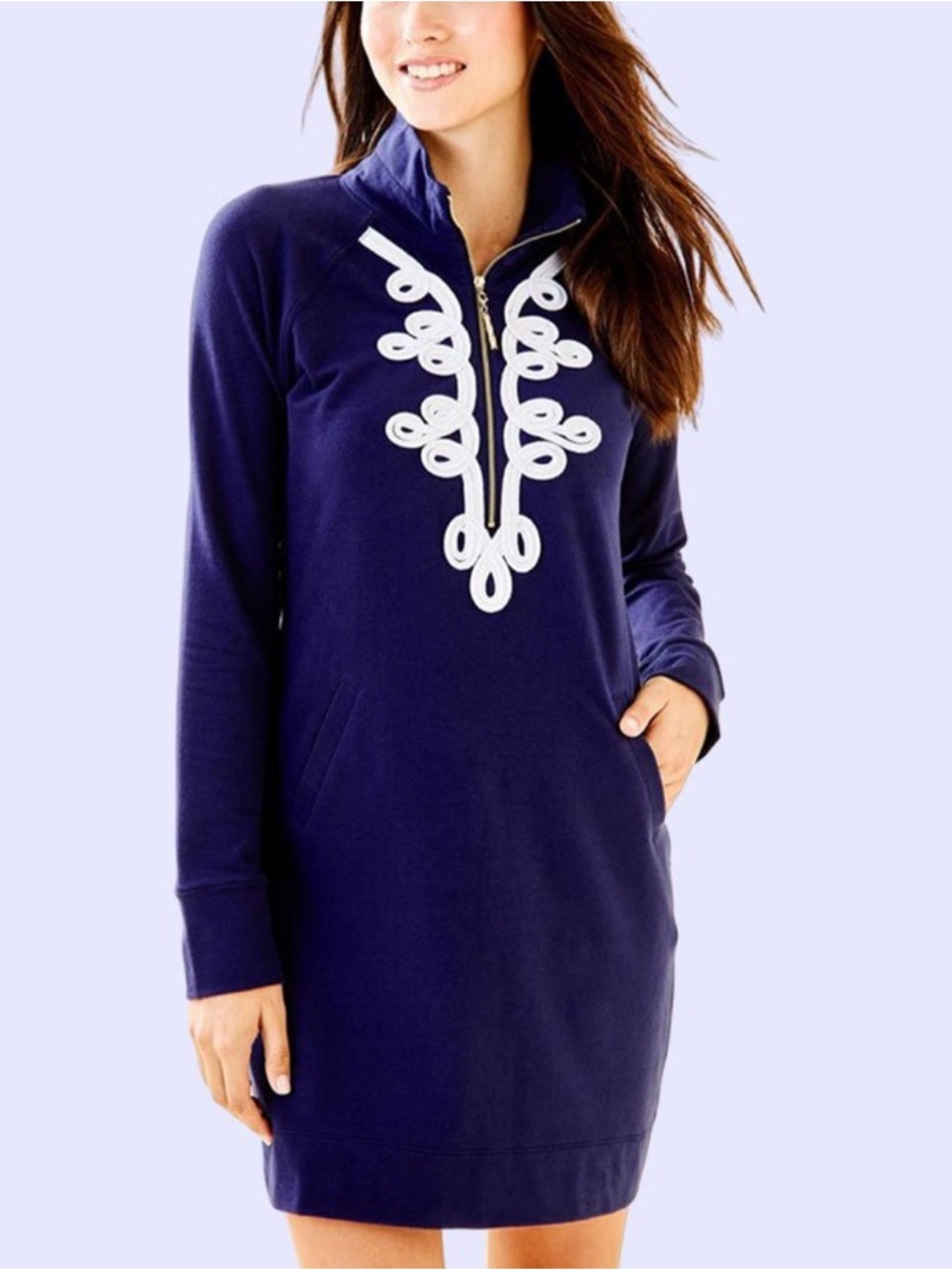 Lilly Pulitzer Navy Skipper Popover Dress XS Embroidered Quarter Zip Front